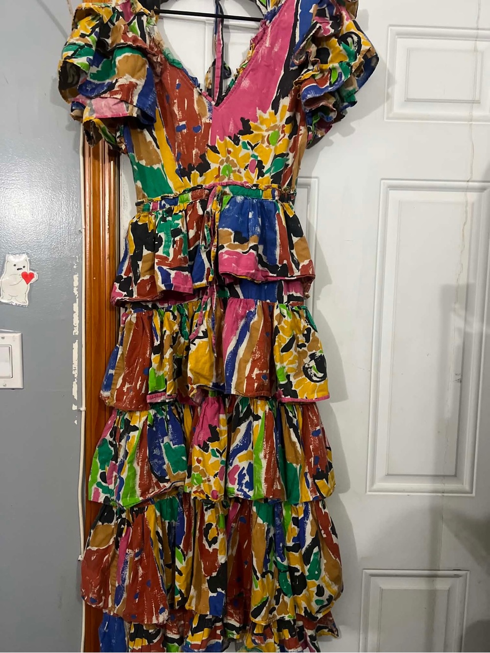Anthropologie Love The Label Multicolor Tiered Ruffle Dress Size Small